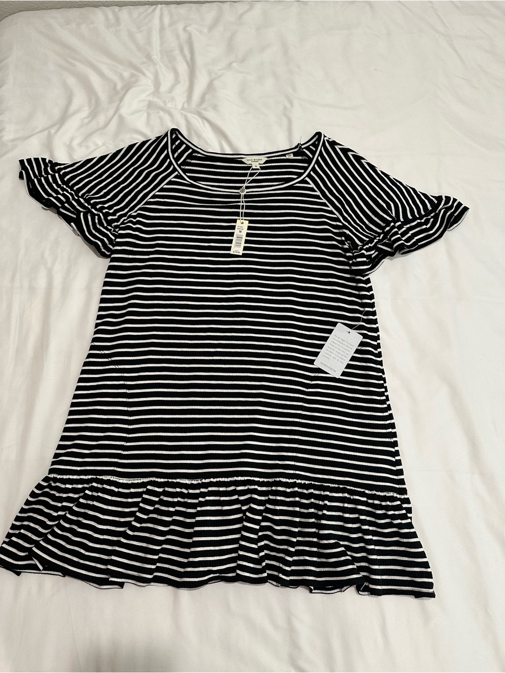 Max Studio Black & White Striped Ruffle-Hem Dress